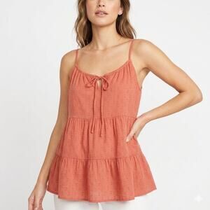 Old Navy Women's Camisole Top XS Pink Tie Neck Swiss Dot Sleeveless Baby Doll